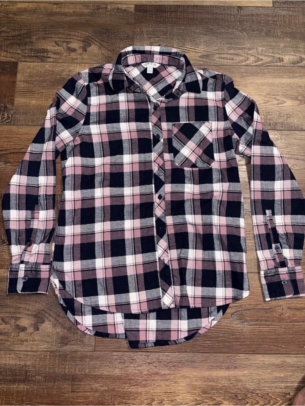 Orvis Women's Stretch Flannel Button-Up Shirt Black/lavender/white Size Small
